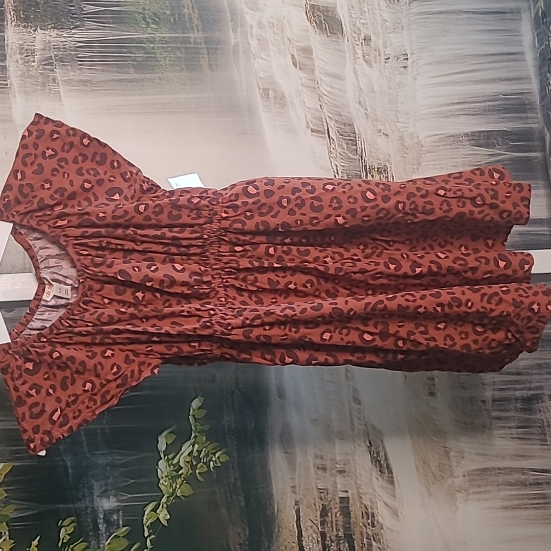 New! Cat & Jack Girls Medium Brown Ruffle Animal Print Dress